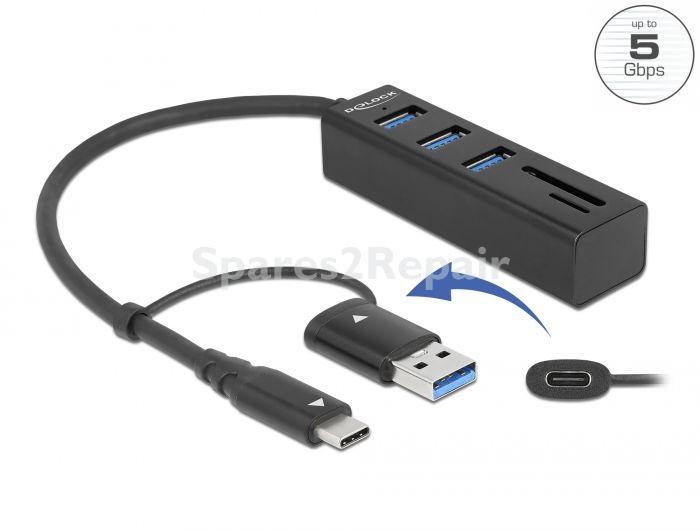 Delock Hub-usb - 3 Port Usb 3 2 Gen 1 Hub + Sd Und Micro Sd Card Reader Mit Usb Type-c Oder Usb Typ-a Anschluss