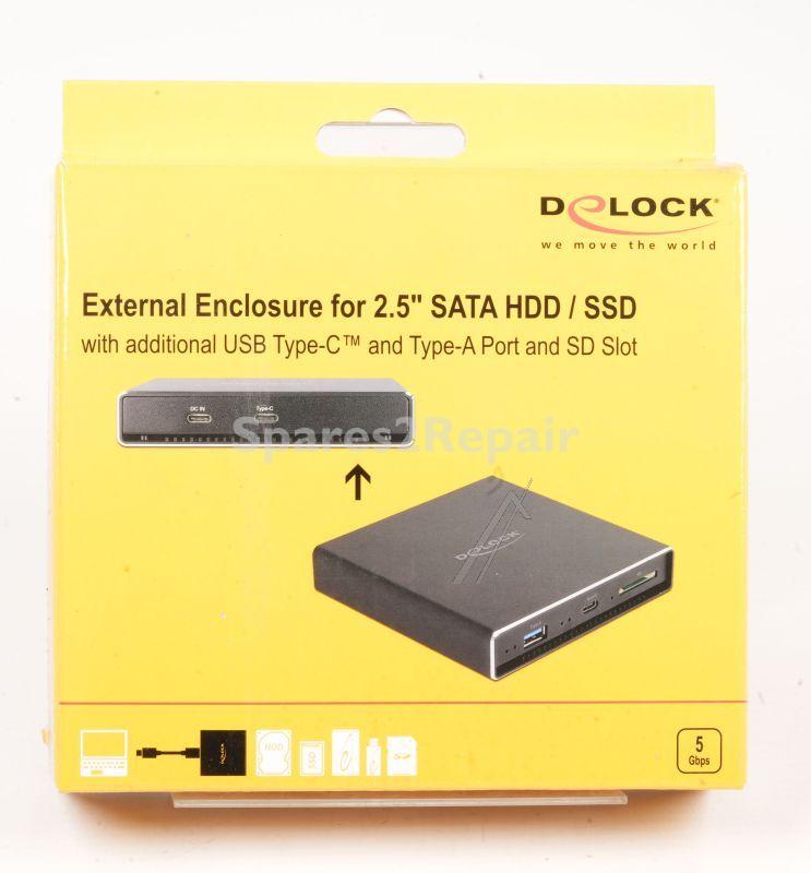 Delock Hard Drive Enclosure 2,5" - External Enclosure For 2.5″ Sata Hdd - Ssd With Additional Usb Type-c™ And Type-a Port And Sd Slot