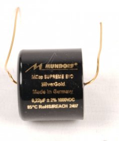 Mundorf Foil Capacitor - 0,22uf-1000v Audio Filmcap. Axial 85° 26x23mm